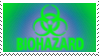 Stamp that reads 'Biohazard' in green text, with the biohazard symbol.